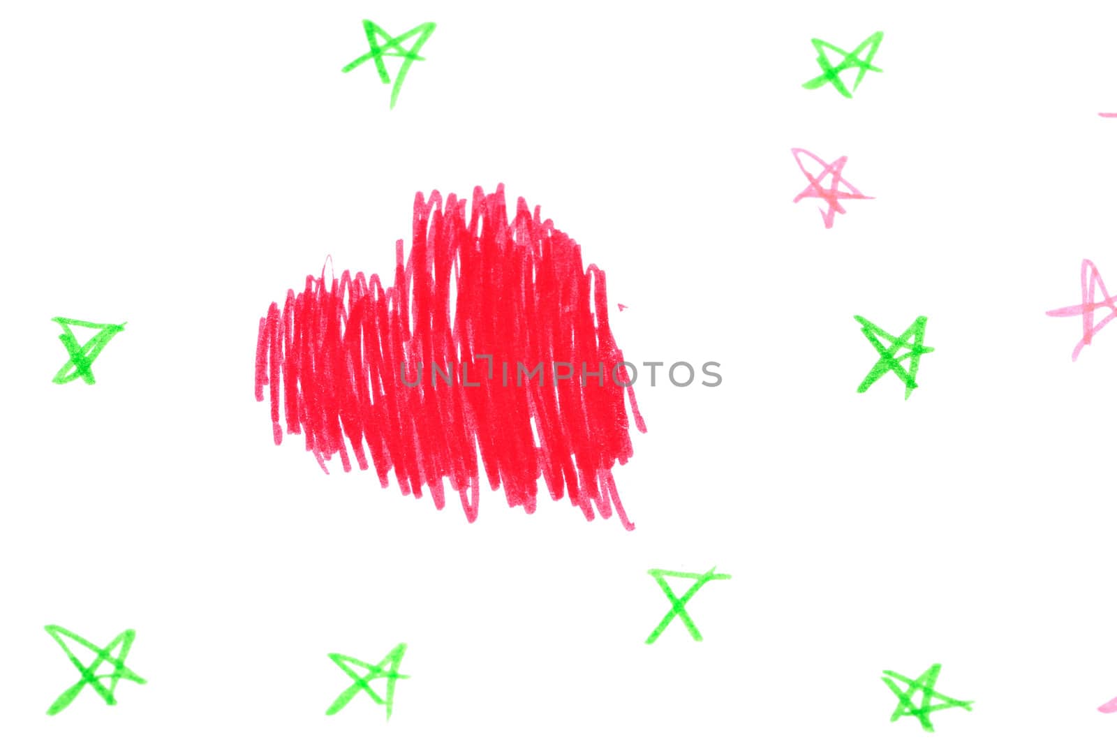 The small child has drawn red heart