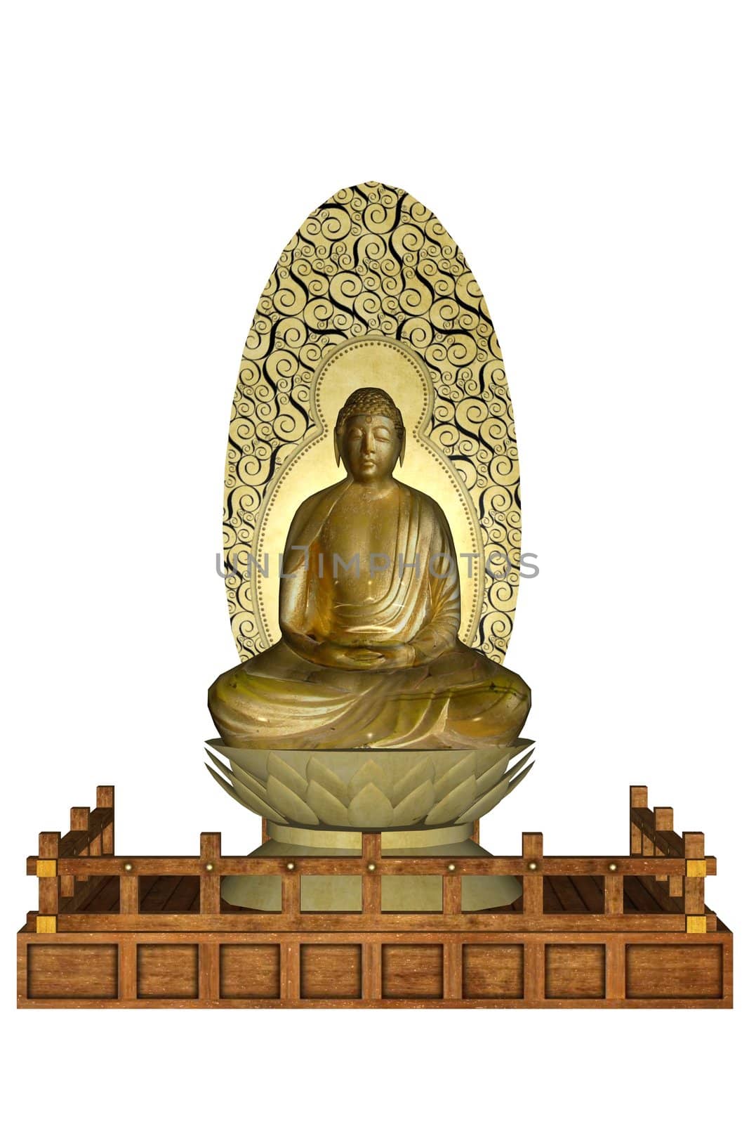 3D rendered statue of budha on white background isolated
