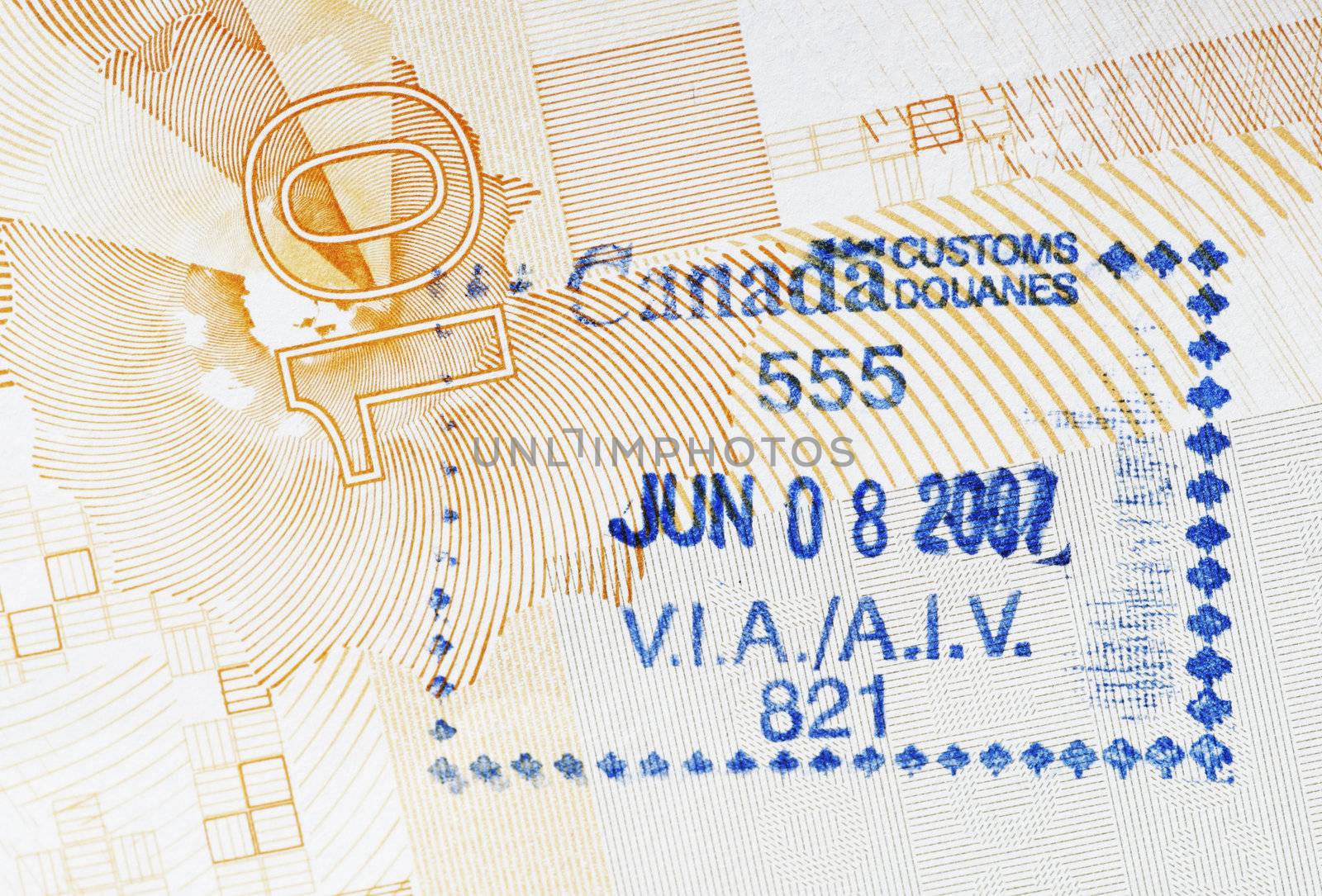 Canada Customs Stamp In An Australian Passport Page, Background