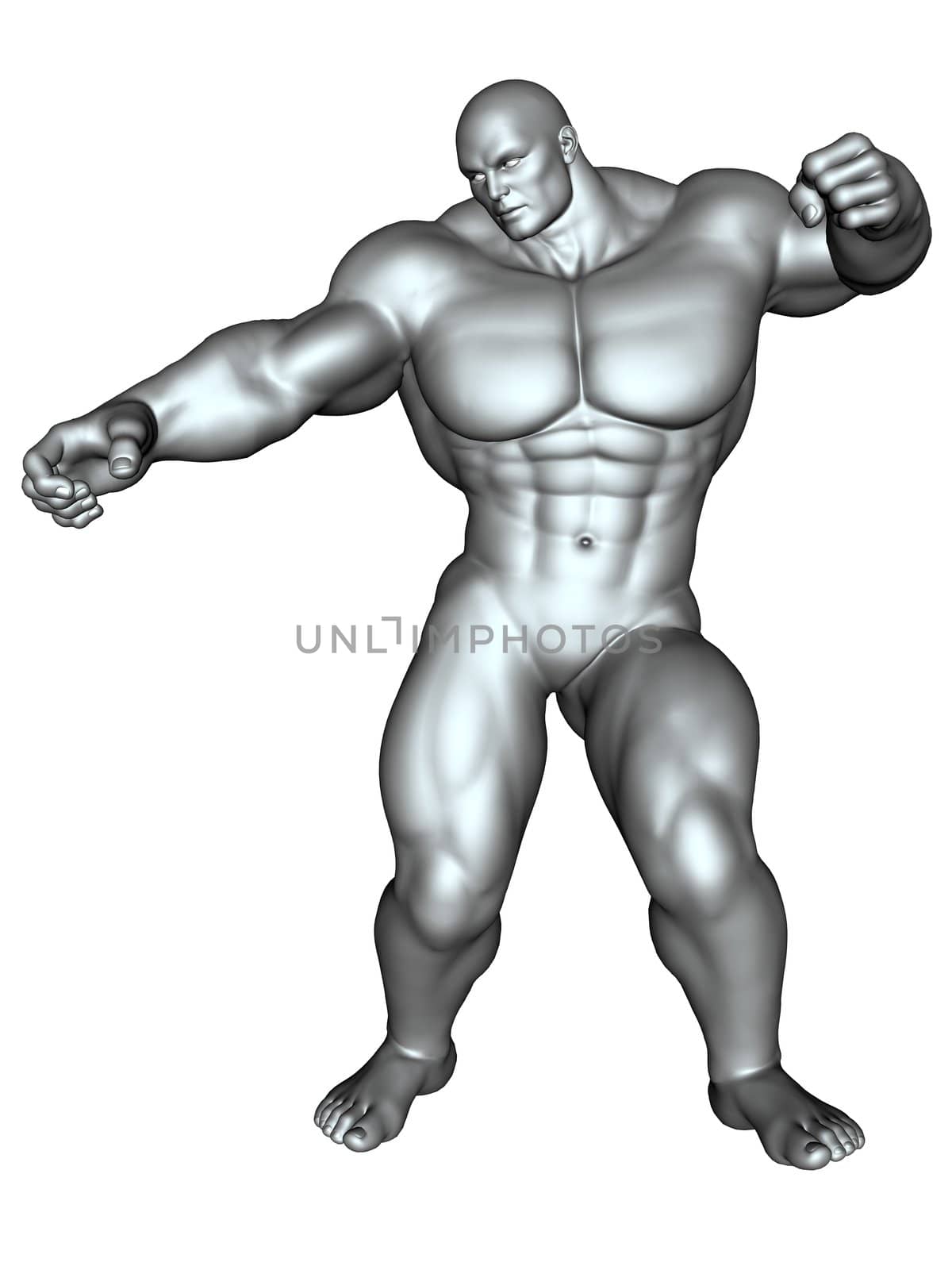 3D rendered image of big bodybuilder on white bacground isolated