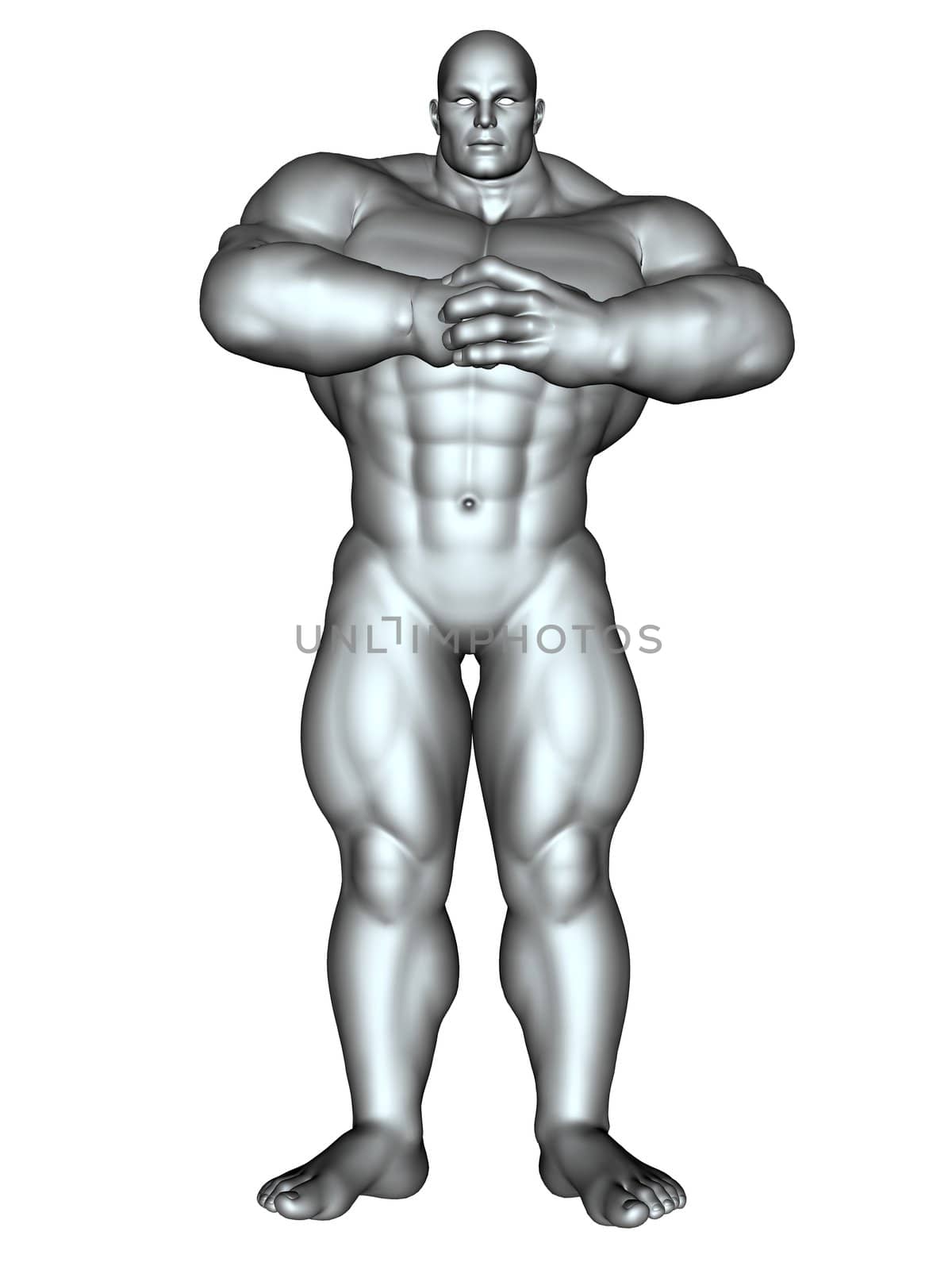 3D rendered image of big bodybuilder on white bacground isolated