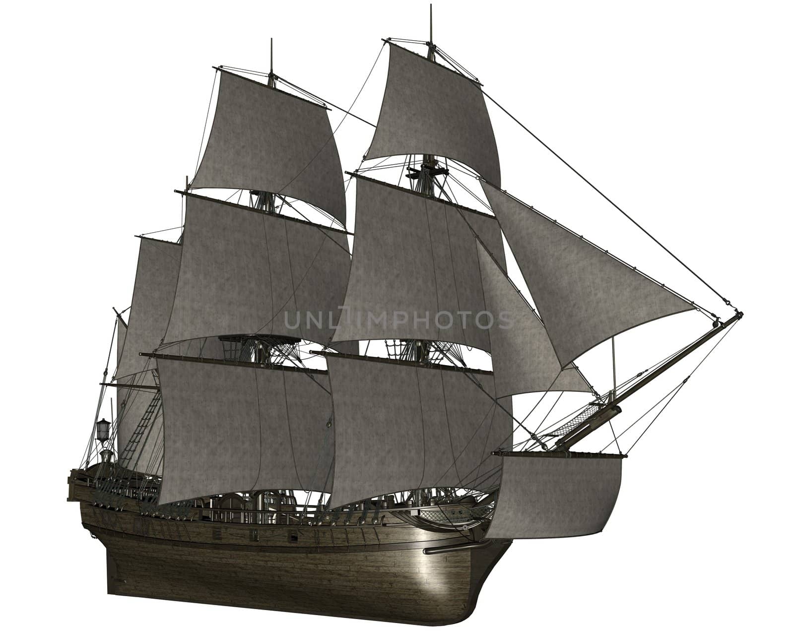 3D redered sailboat rendered on white background isolated