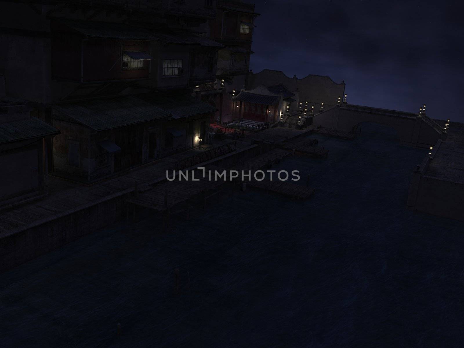 3D rendered image of ancient street of China