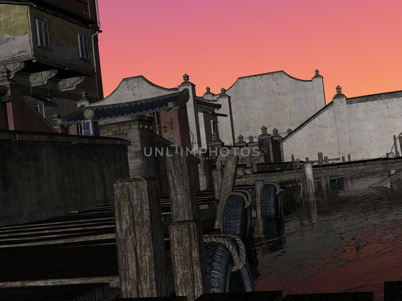 3D rendered image of ancient street of China 