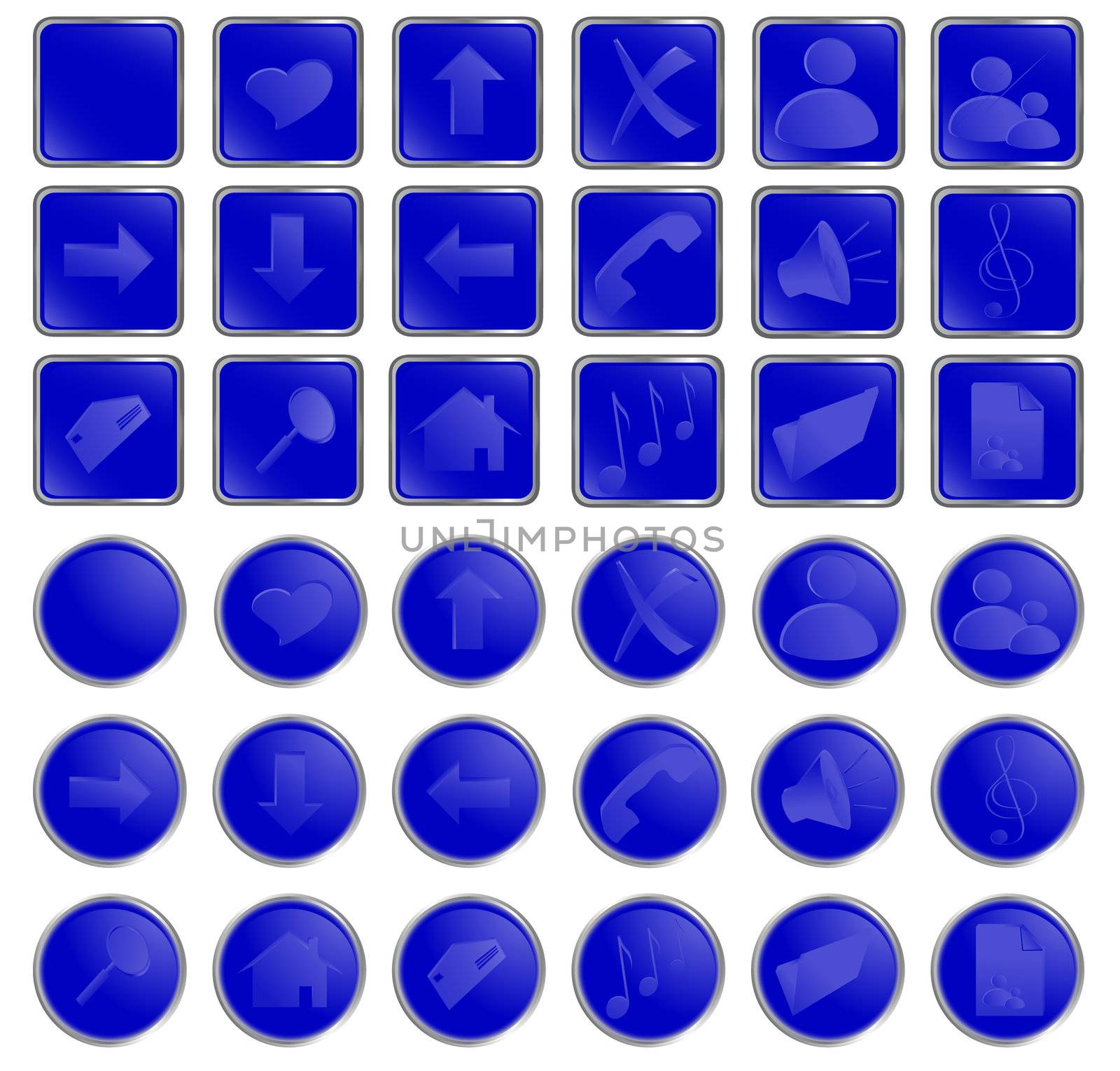 Vector illustration of the blue round and square web buttons