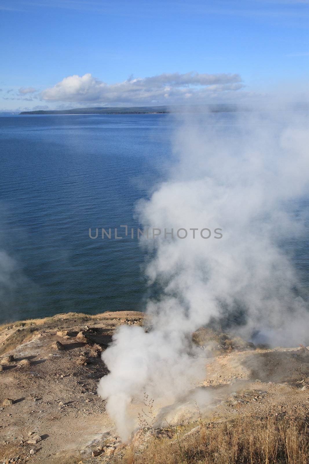Yellowstone Lake and Hot Springs by Ffooter
