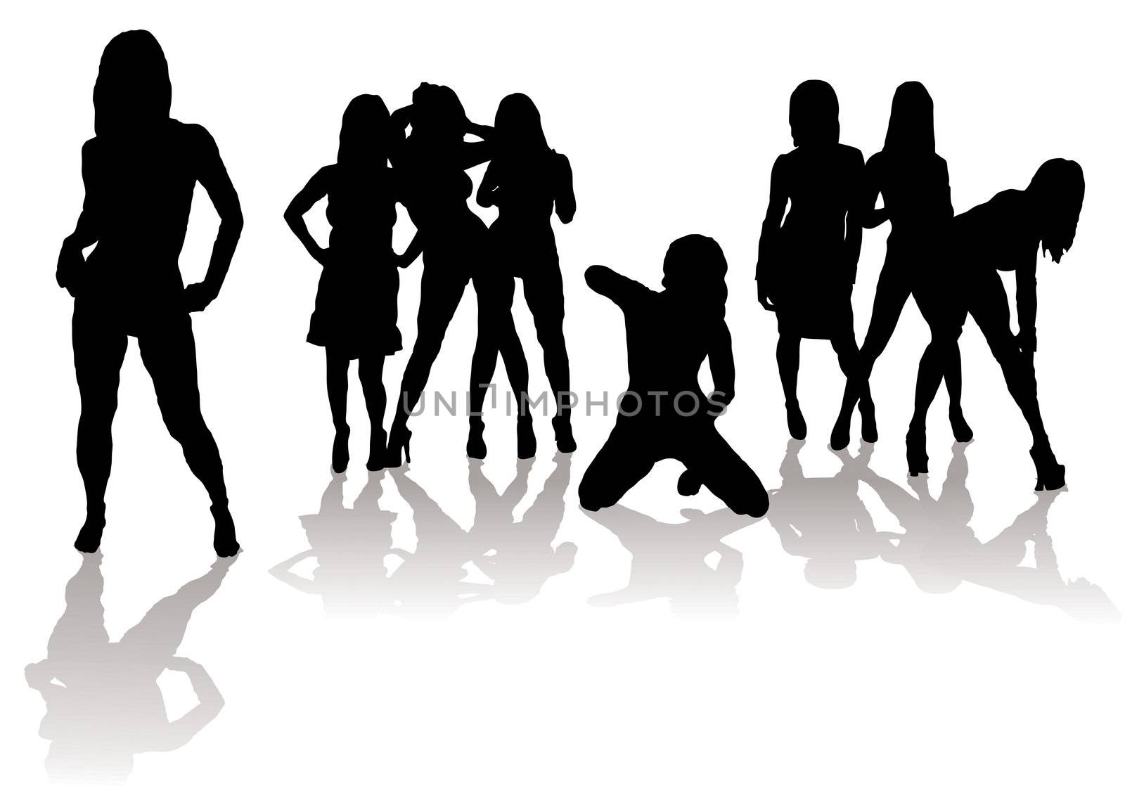 Collection of sexy women in silhouette with black figures and shadow