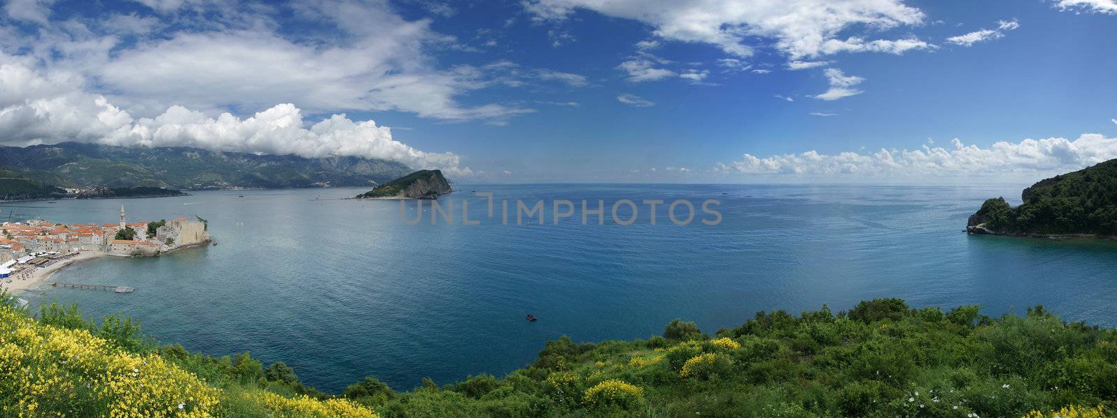 panorama of mediterranean seaside in the summer time