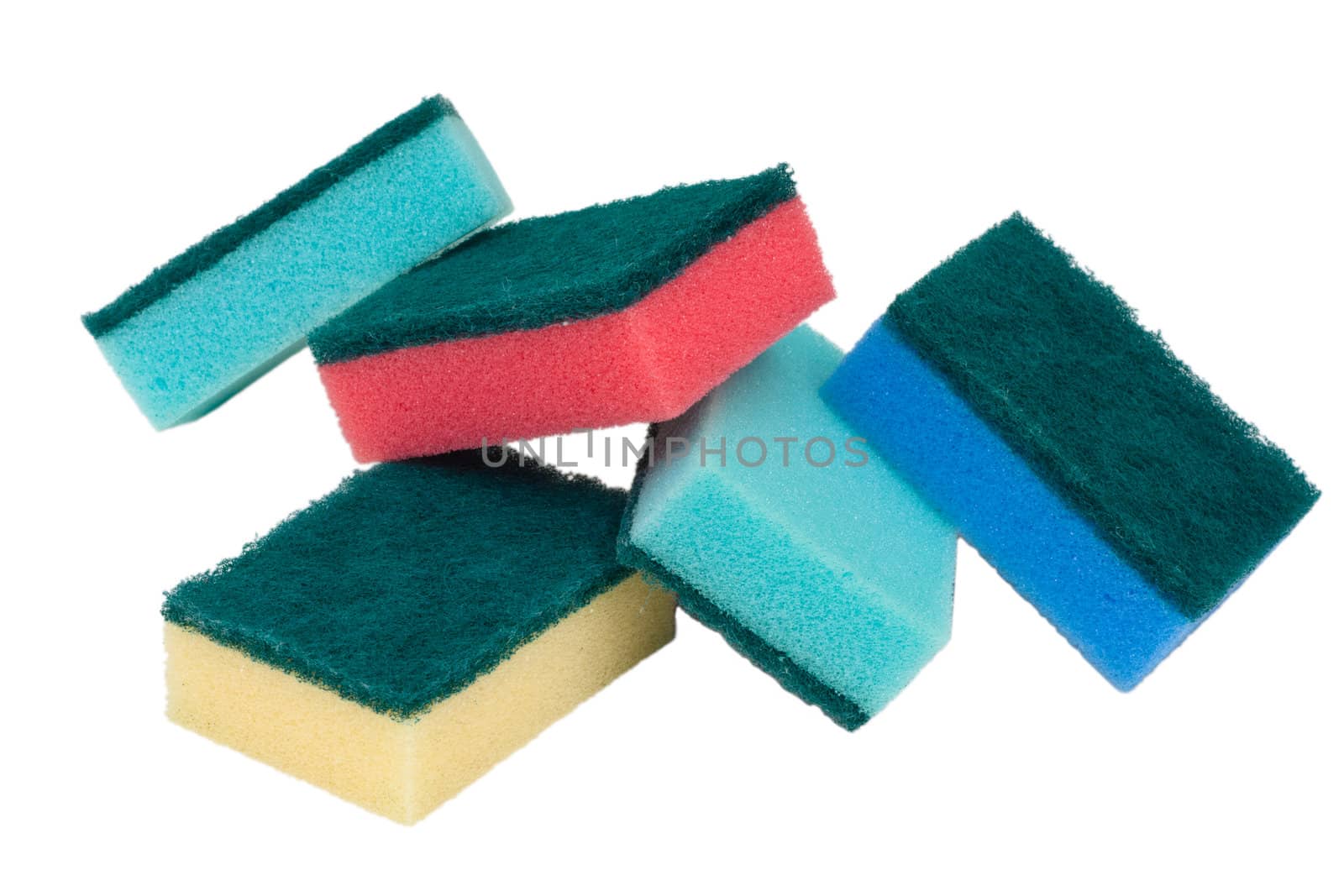 Some colorful sponges isolated over white background