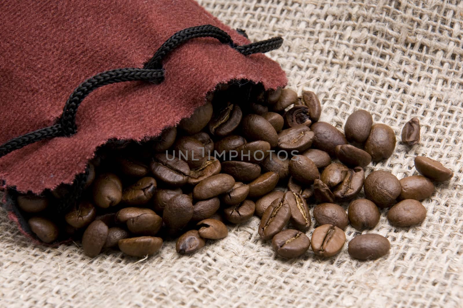 Bag of coffee and coffee-beans