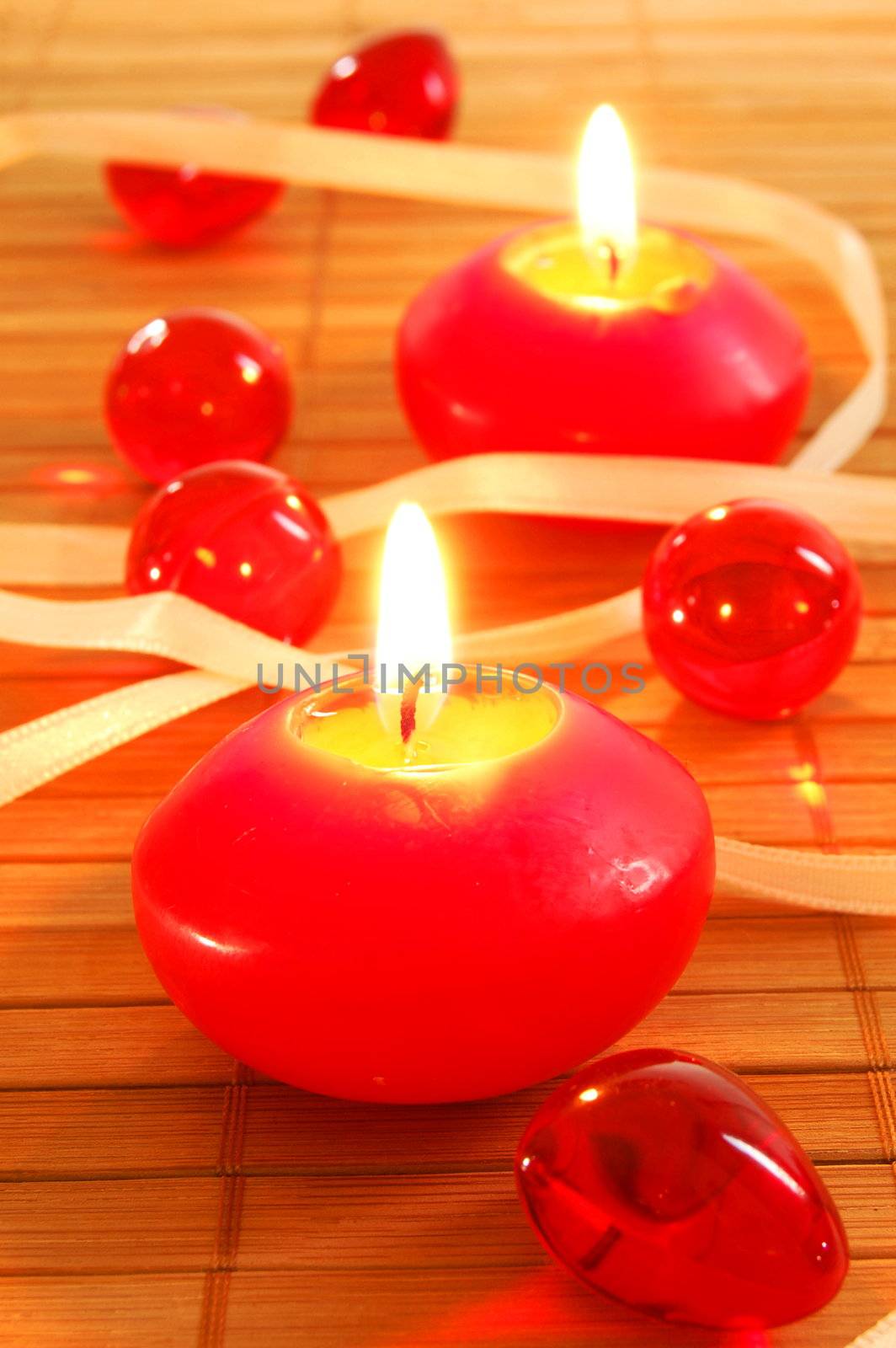 romantic red xmas candles showing christmas decoration