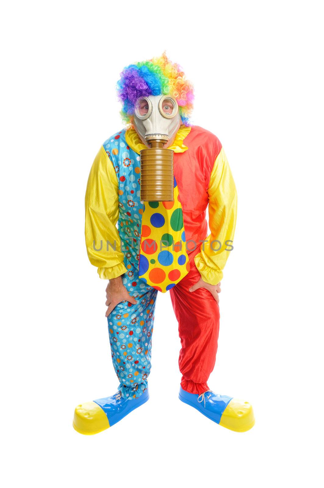 Some clownwearing a gas mask by PDImages