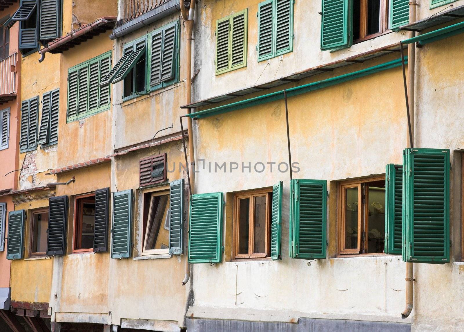 Detail of buildings on the Ponte Vecchio bridge in Florence.
