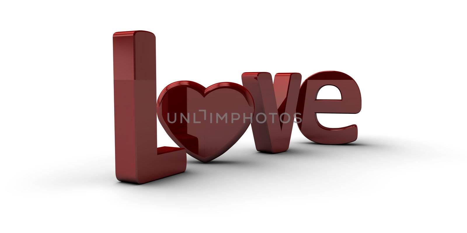 A 3d render of love with a heart as letter o