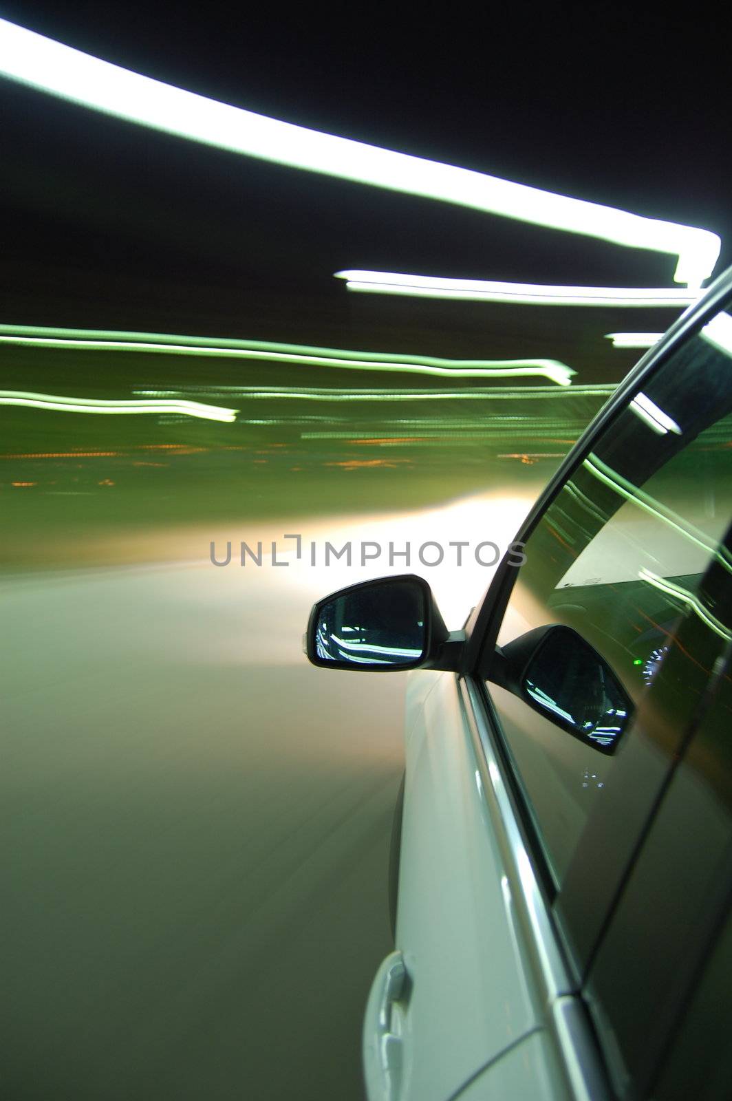 night drive with car in motion through the city shows the speed