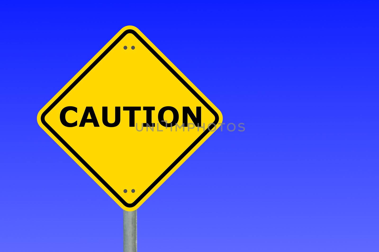yellow caution traffic sign with copyspace for text message
