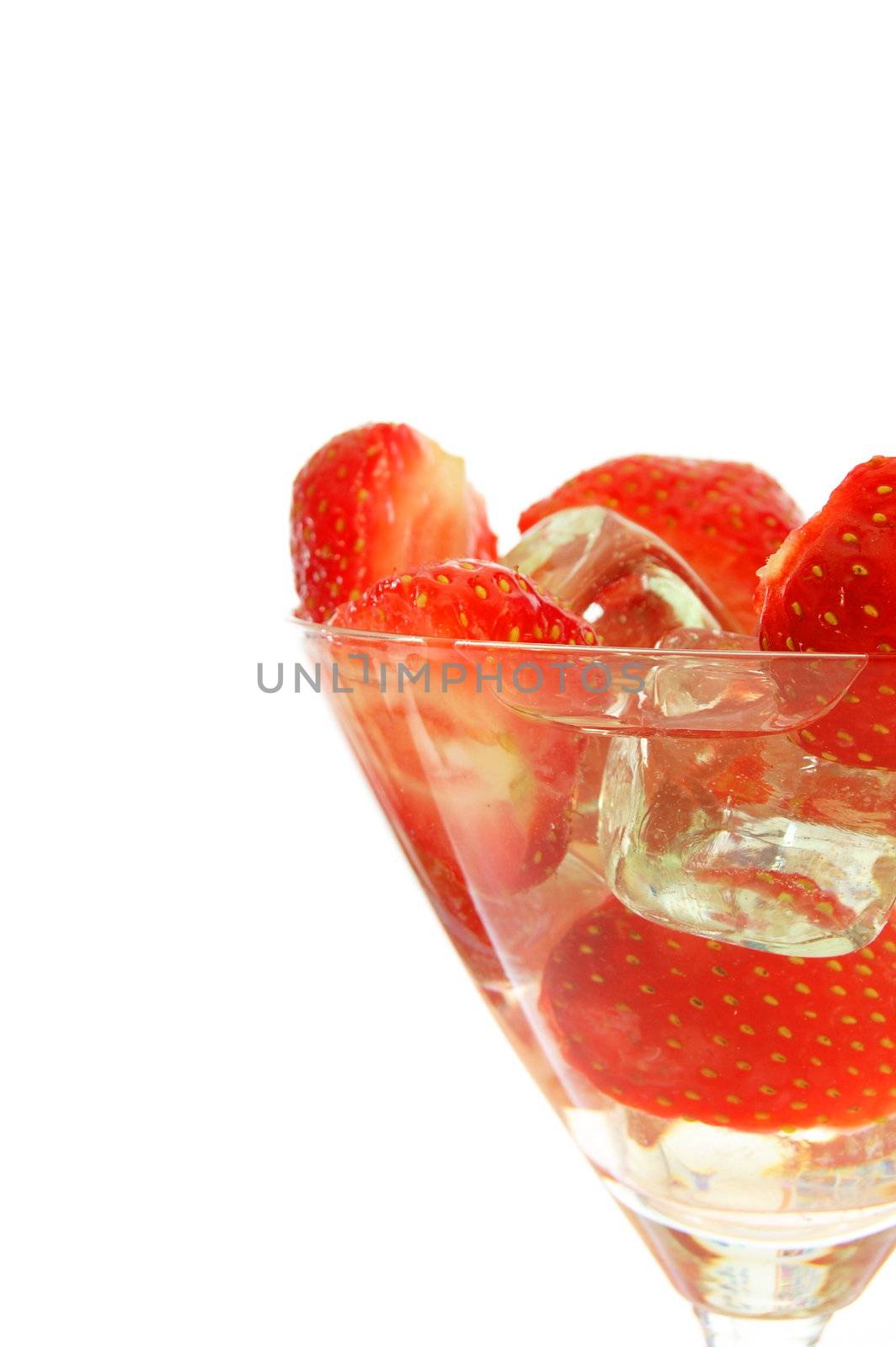 strawberry cocktail with ice cubes isolated on white