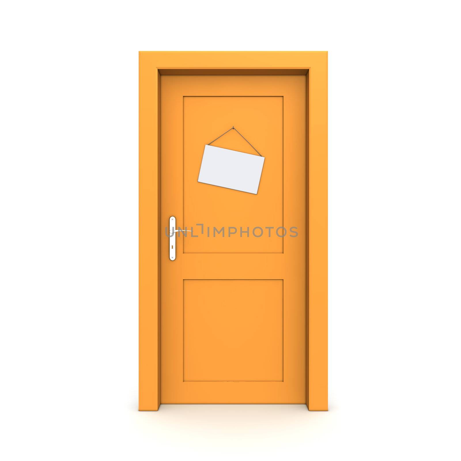 single orange door closed with empty door sign dummy