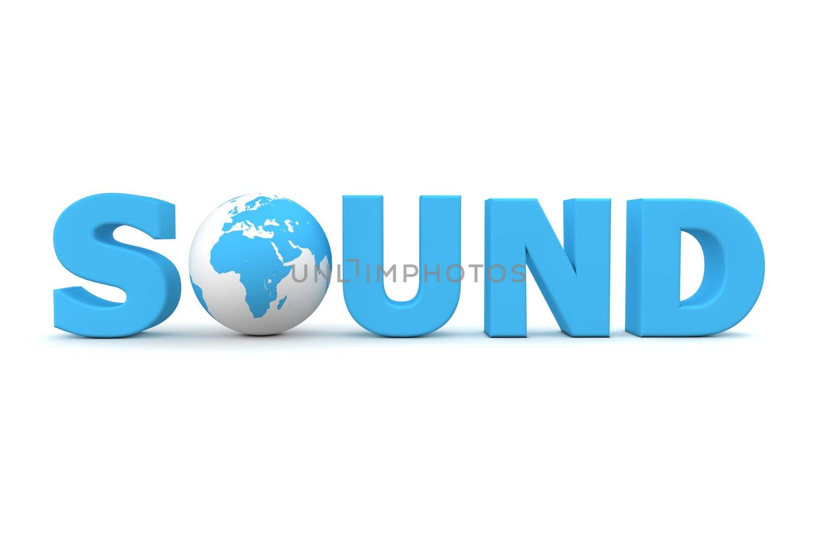 blue word Sound with 3D globe replacing letter O