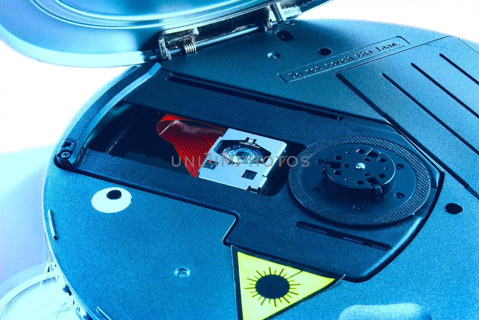 Laser head of the CD-player is photographed close-up