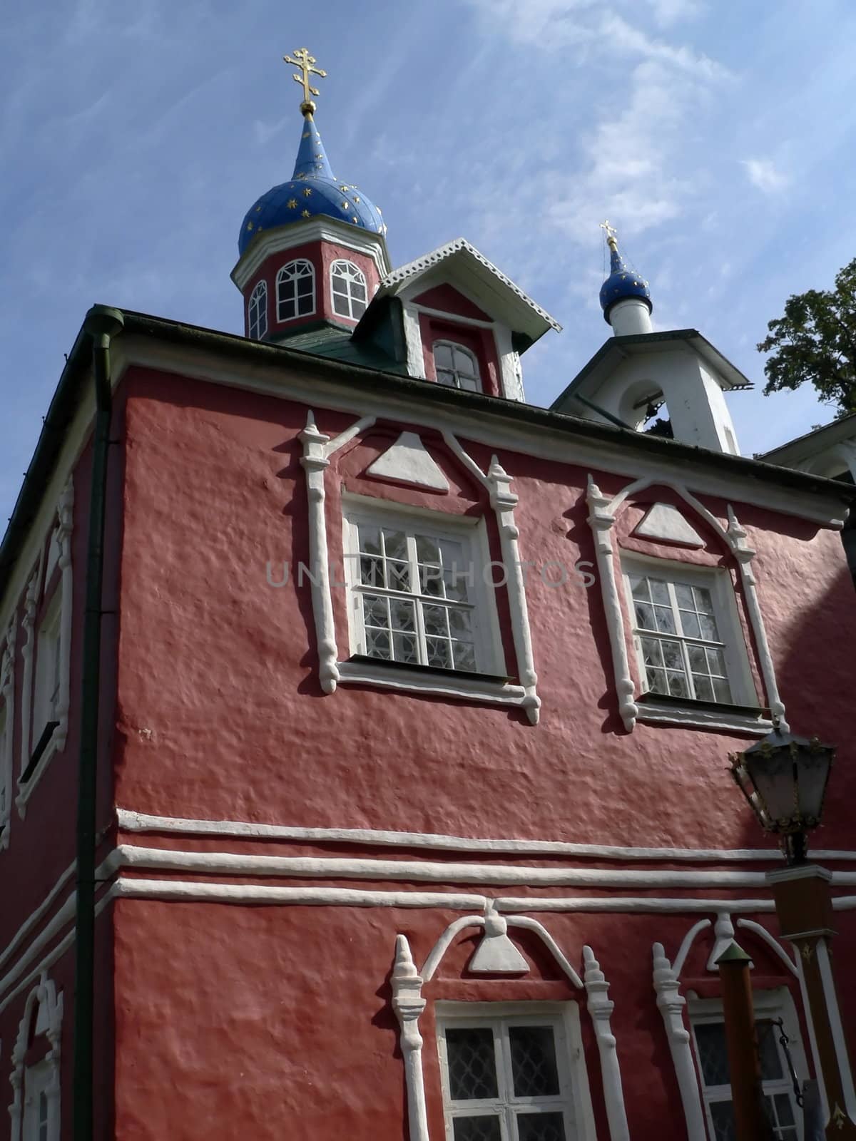 Church in Pechorsky priory. Russia, Pskov region.