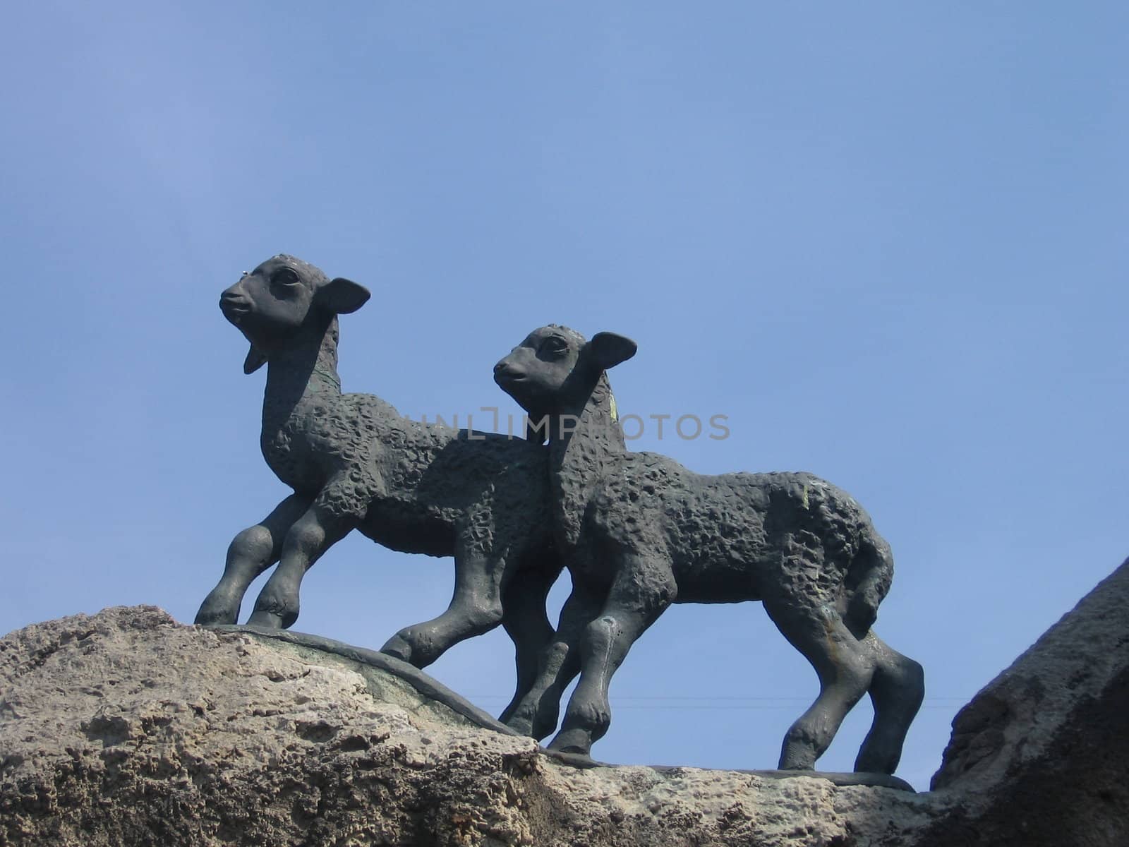 A nice lambs stone statue in Moscow zoo