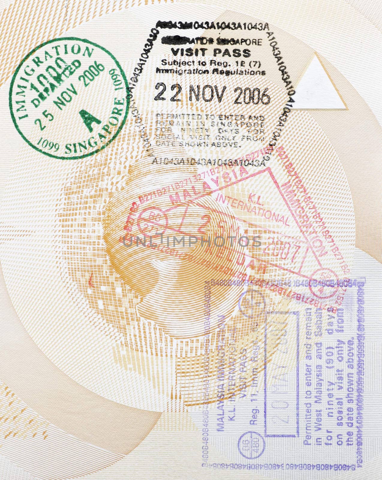 Multiple Asian Custom Stamps In An Australian Passport Page, Background