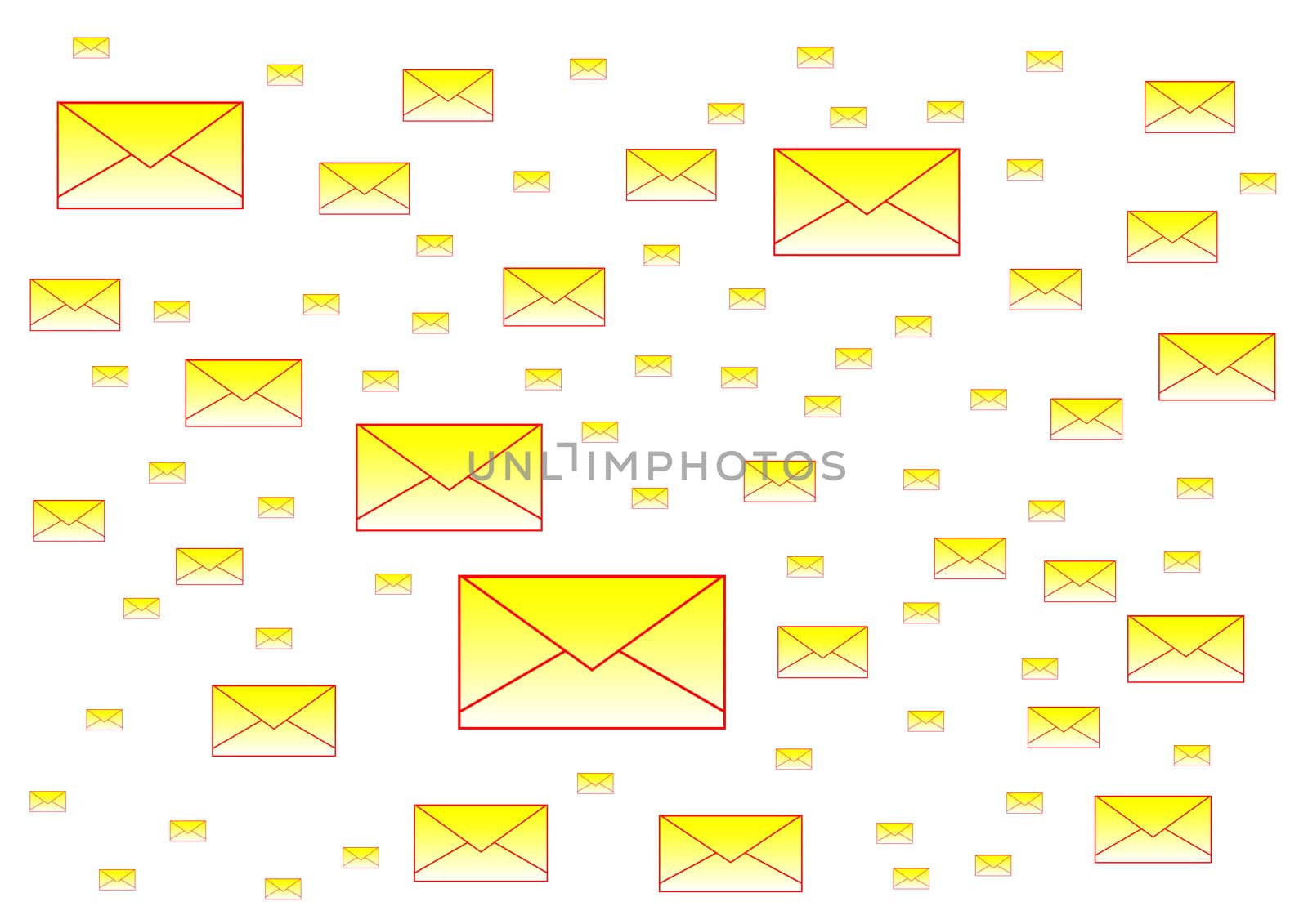 A lot of various spam letters on a background of white