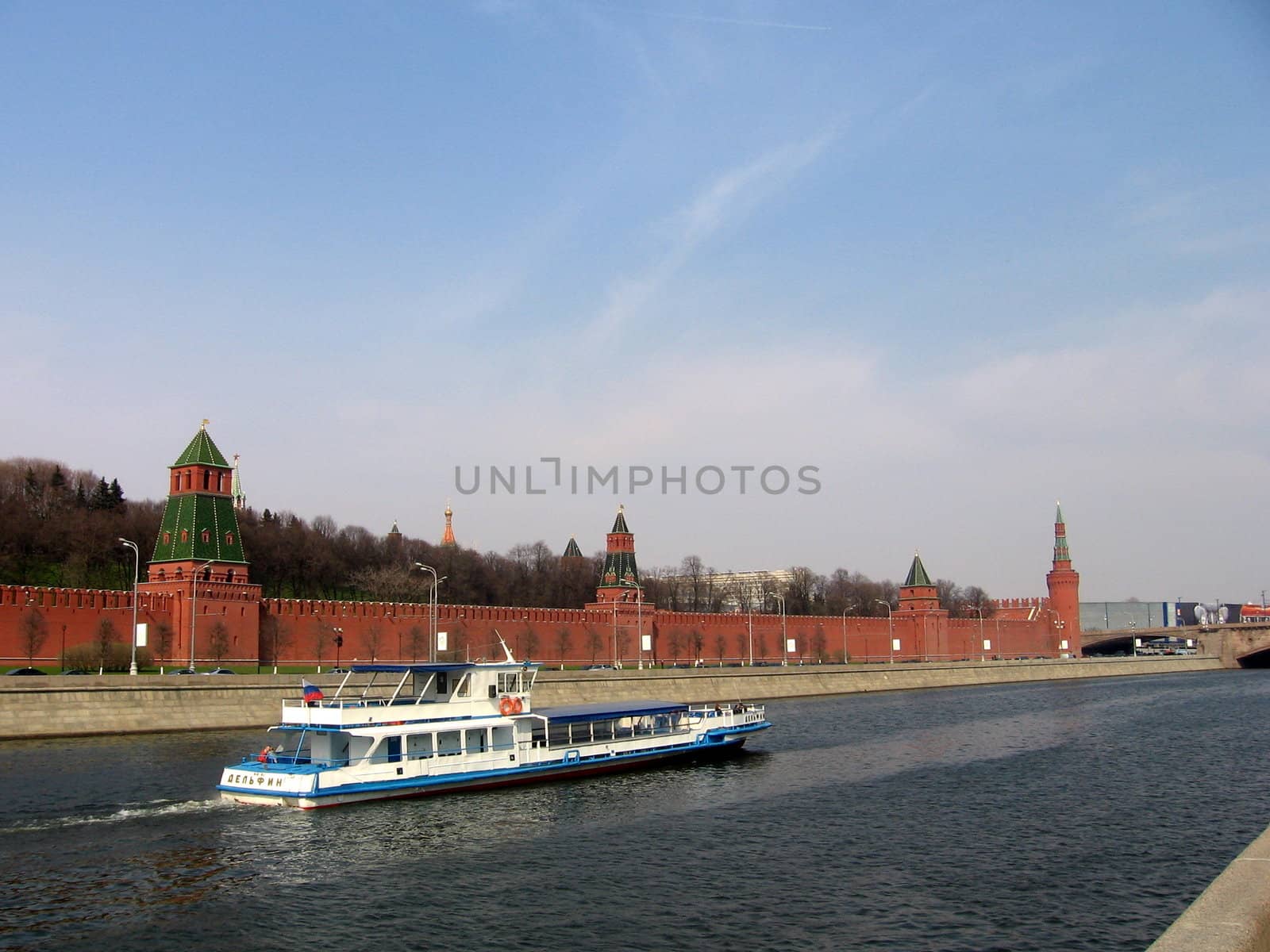 White steamboat at Moscow river on a background of blue sky