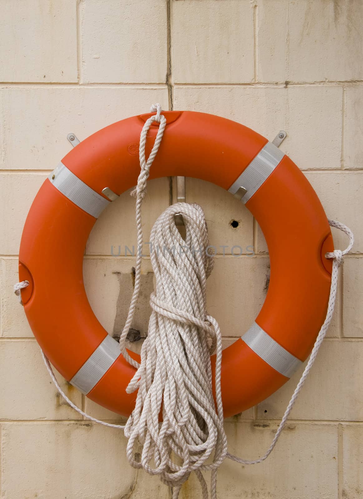 Ready to save a life, this buoy hangs in the port of Darwin, Australia. 