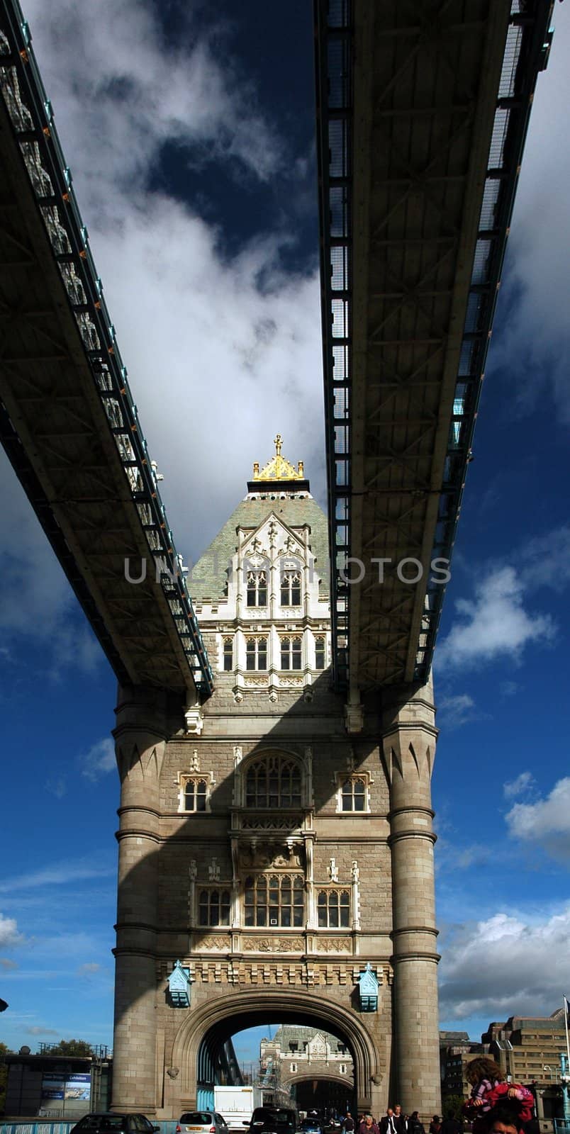London tower bridge in autumn with blue sky and white cloud
