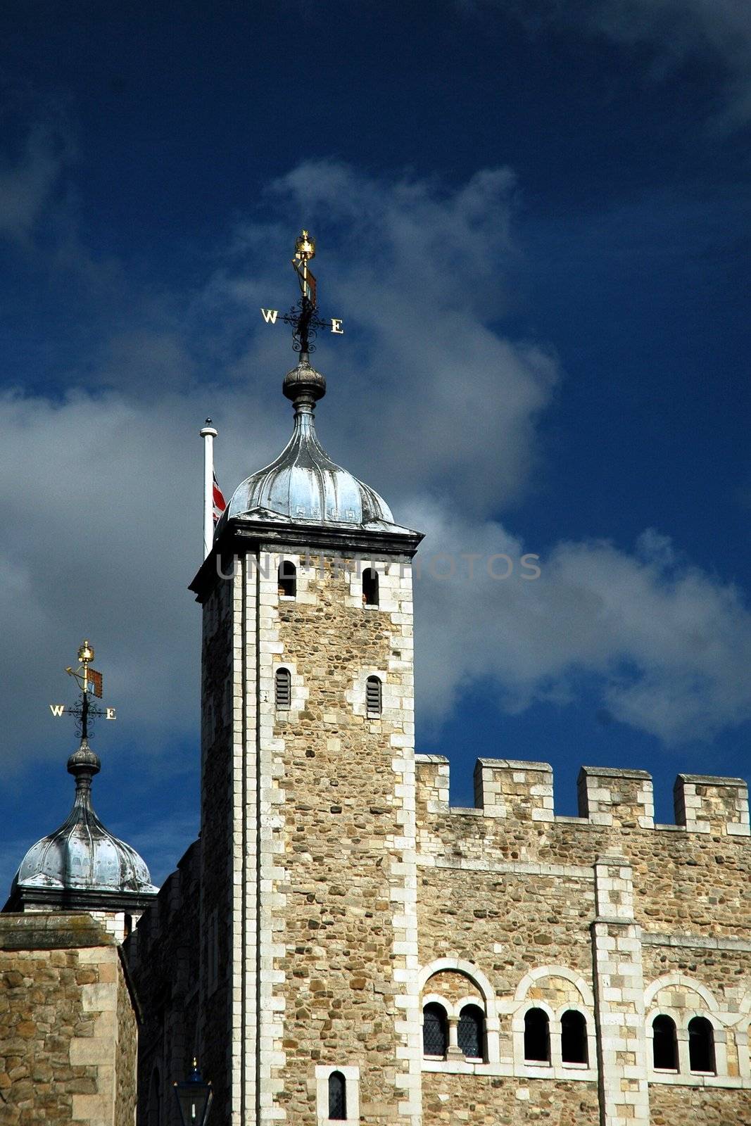 london  castle with blue sky, white clouds