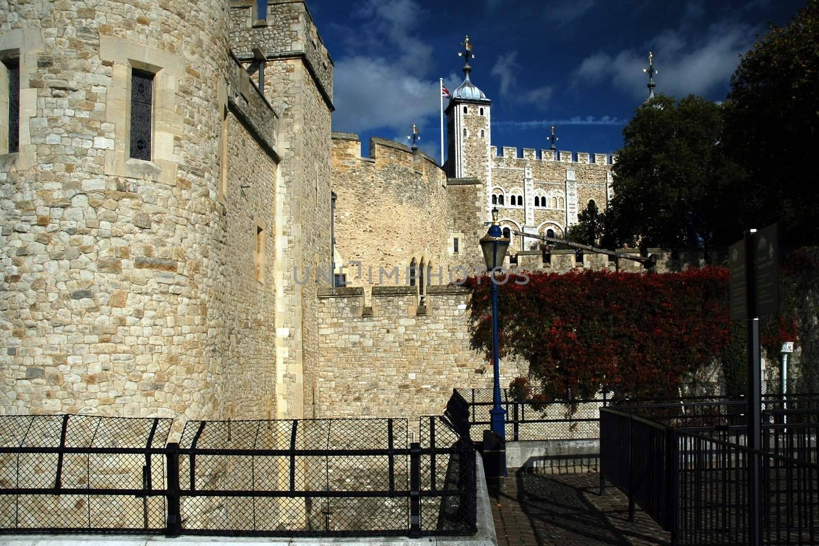 london  castle with blue sky, white clouds