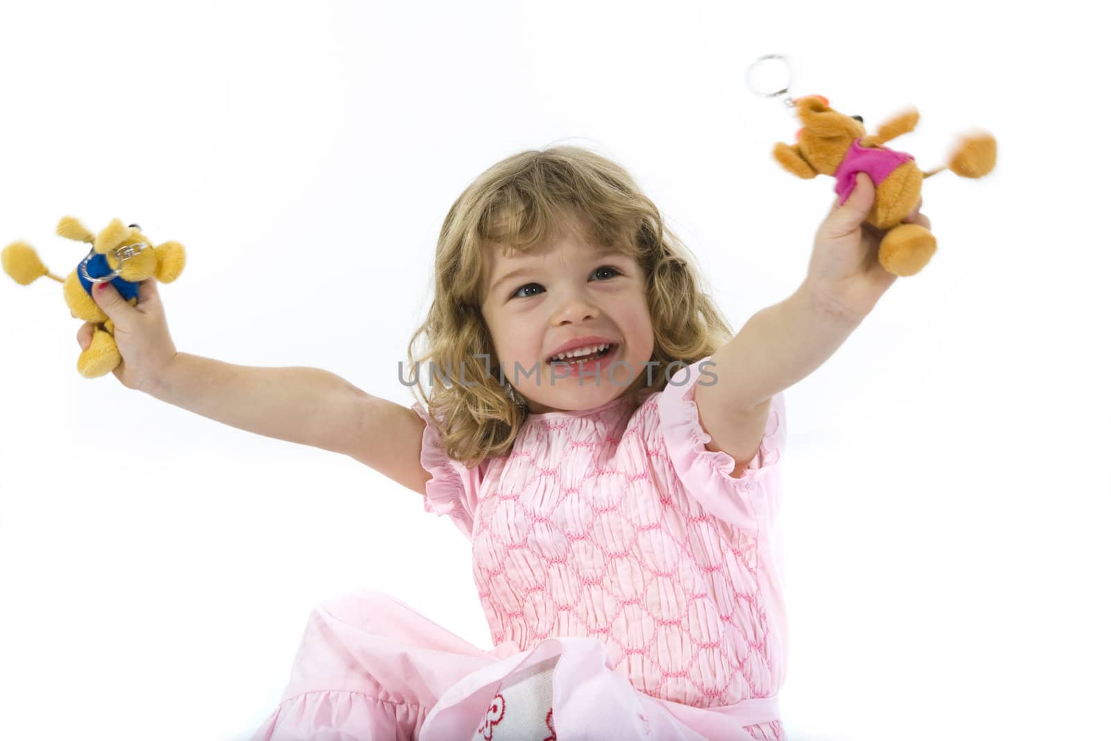 Beautiful little girl with christmas decoration on isolated background