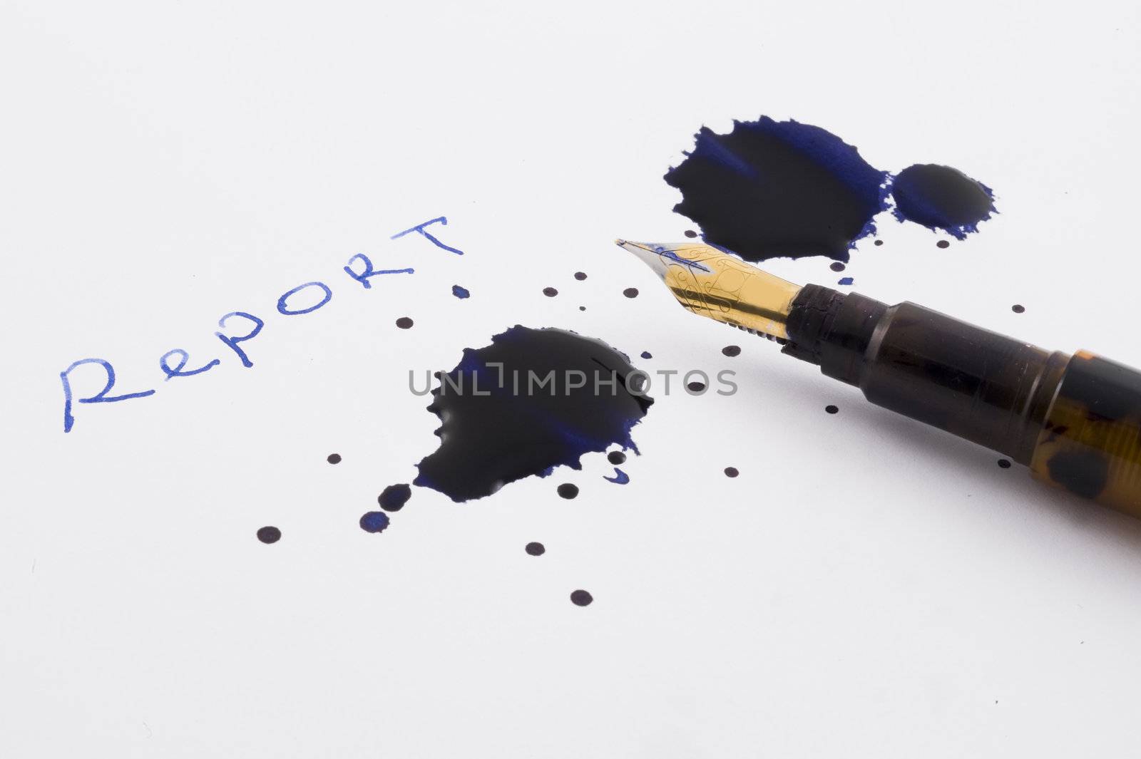 Pen and inks blots with background white paper with sign Report