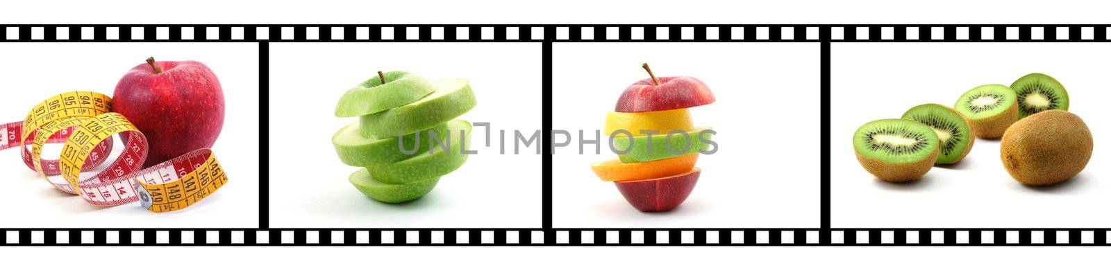 film strip with fruit collection showing healthy lifestyle