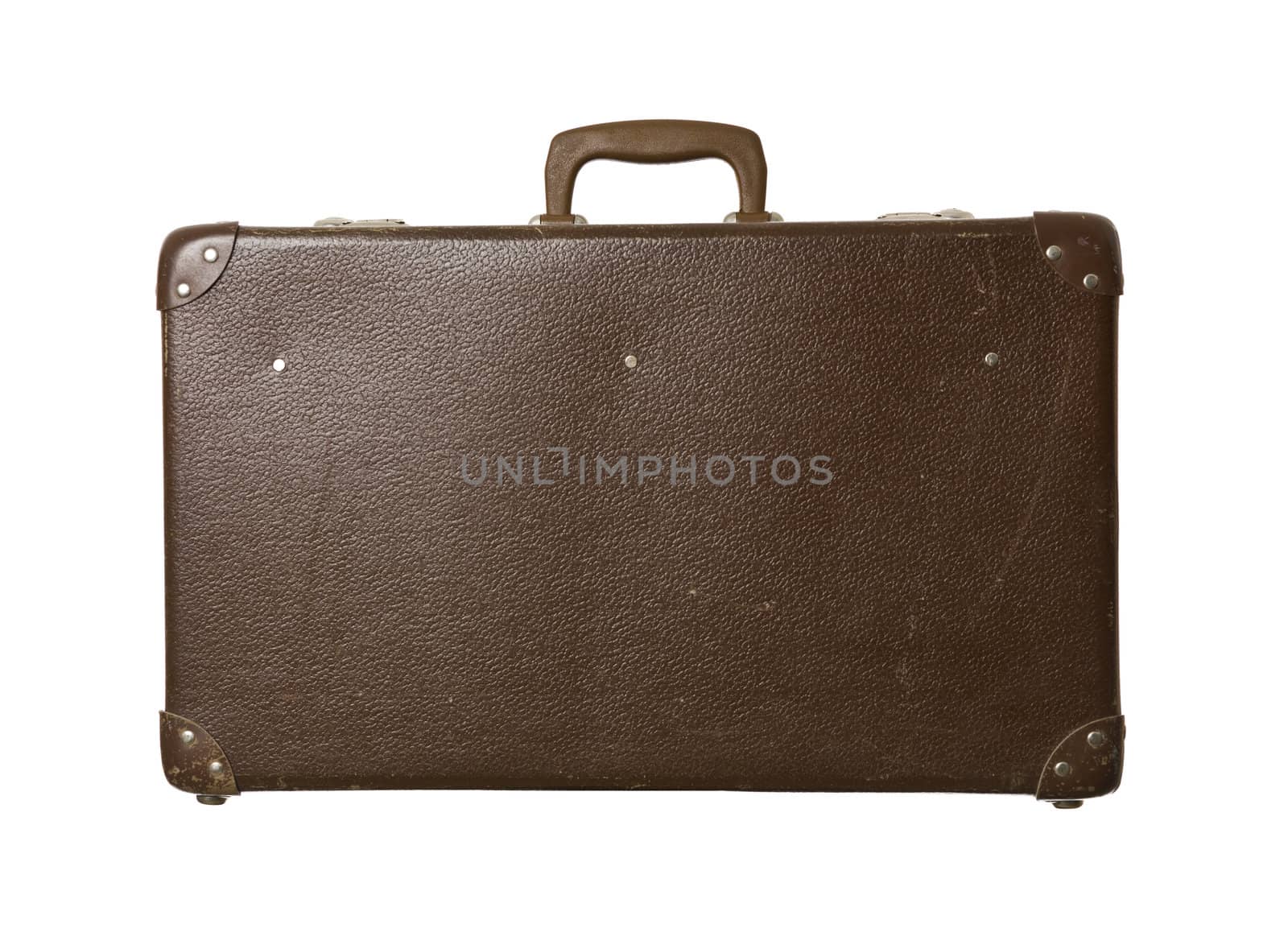 Worn down suitcase isolated on a white background