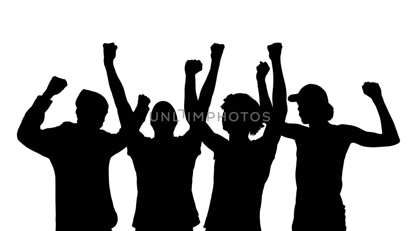 Silhouette of cheering people isolated on a white background