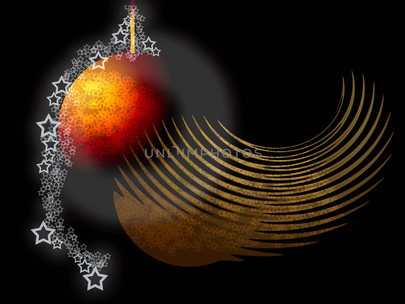 Abstract Theme with Hot Ball, Lacy Stars over Black Background