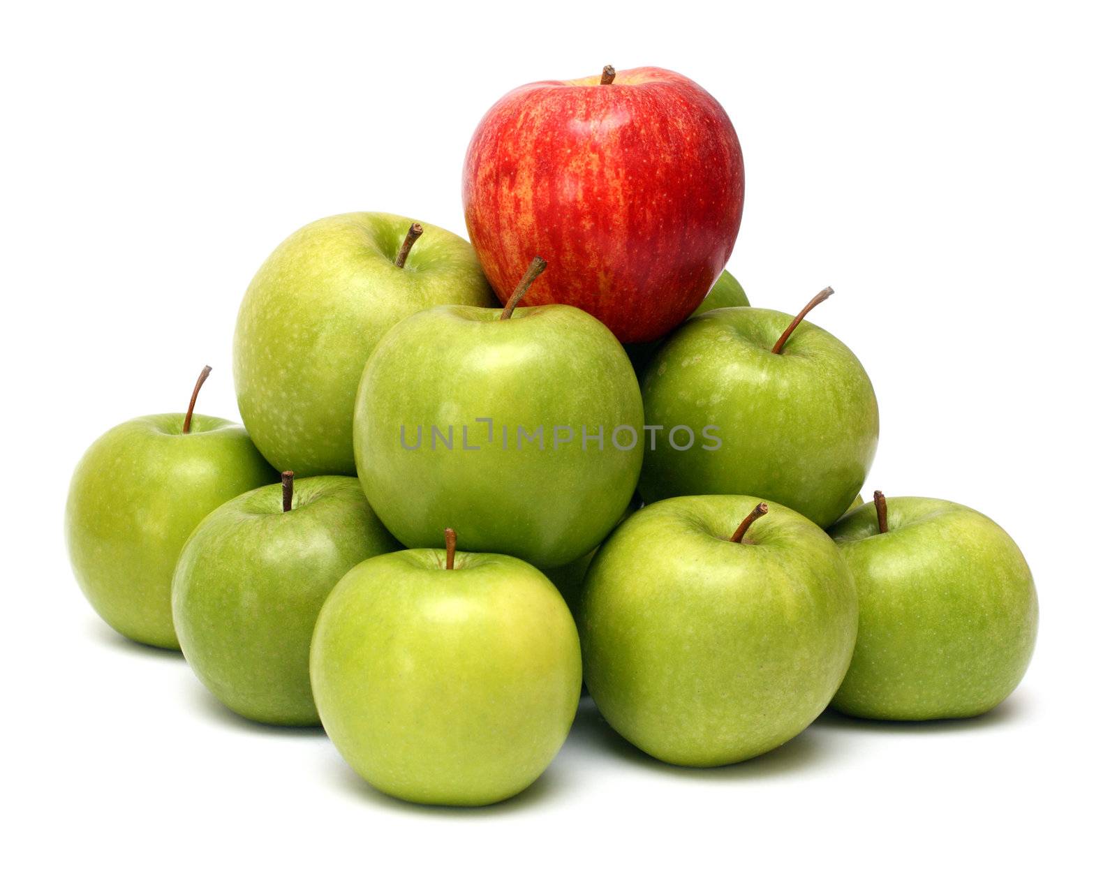 domination concepts - red apple between green apples