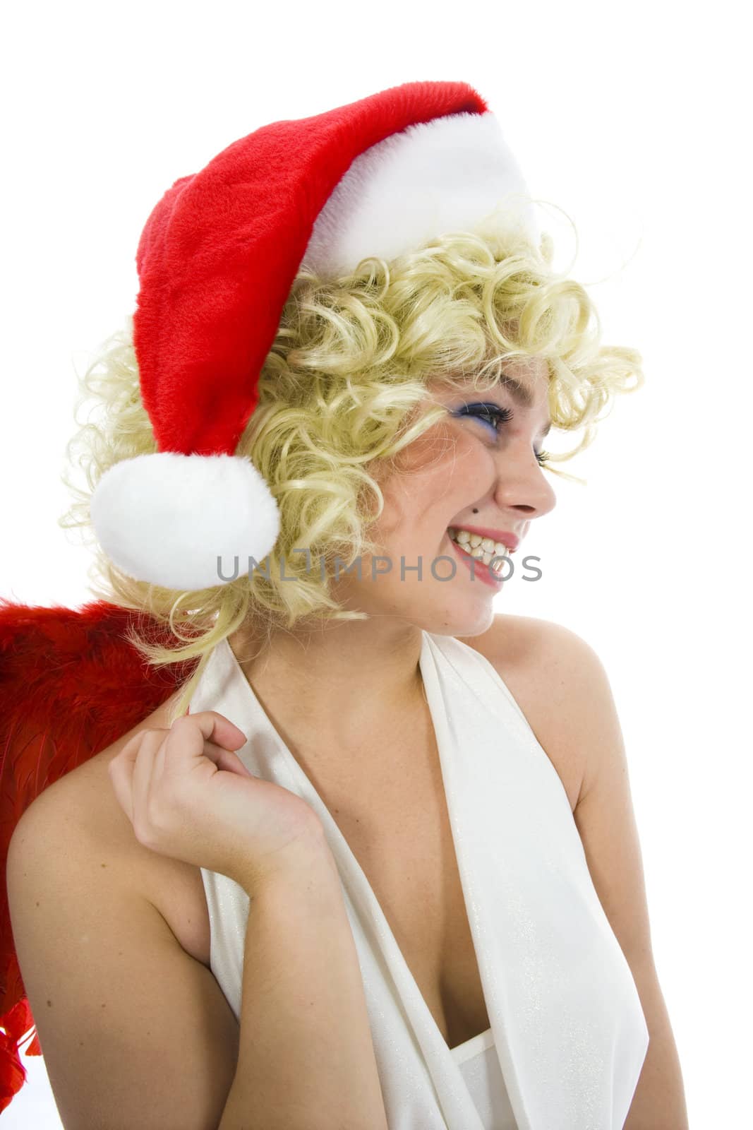 Beautiful woman with wings on isolated background