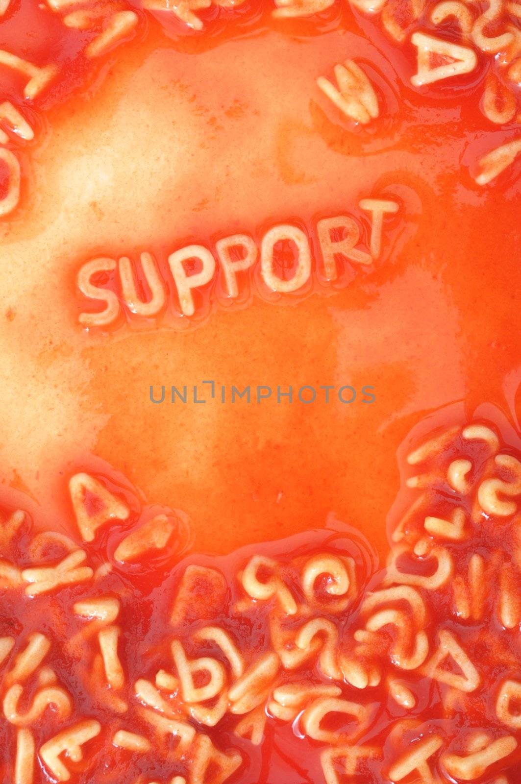 support or help concept with red pasta snack
