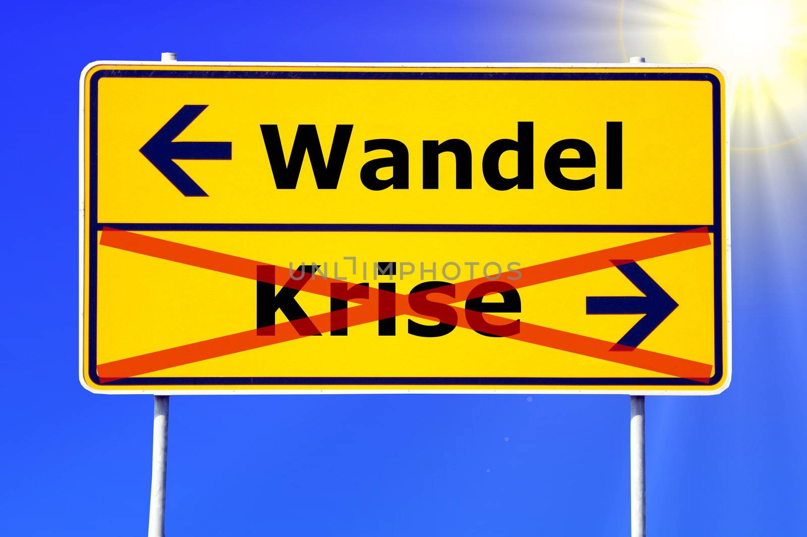 crisis and change business concept with yellow road sign