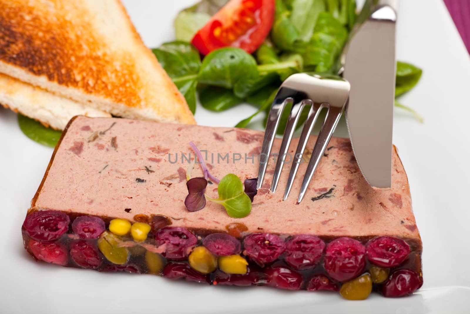 detail of a liver pate on a plate by bernjuer