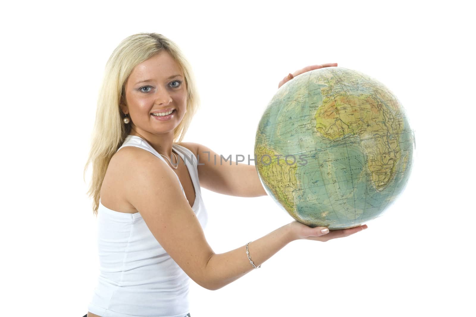 Beautiful blonde with  globe by izi1947