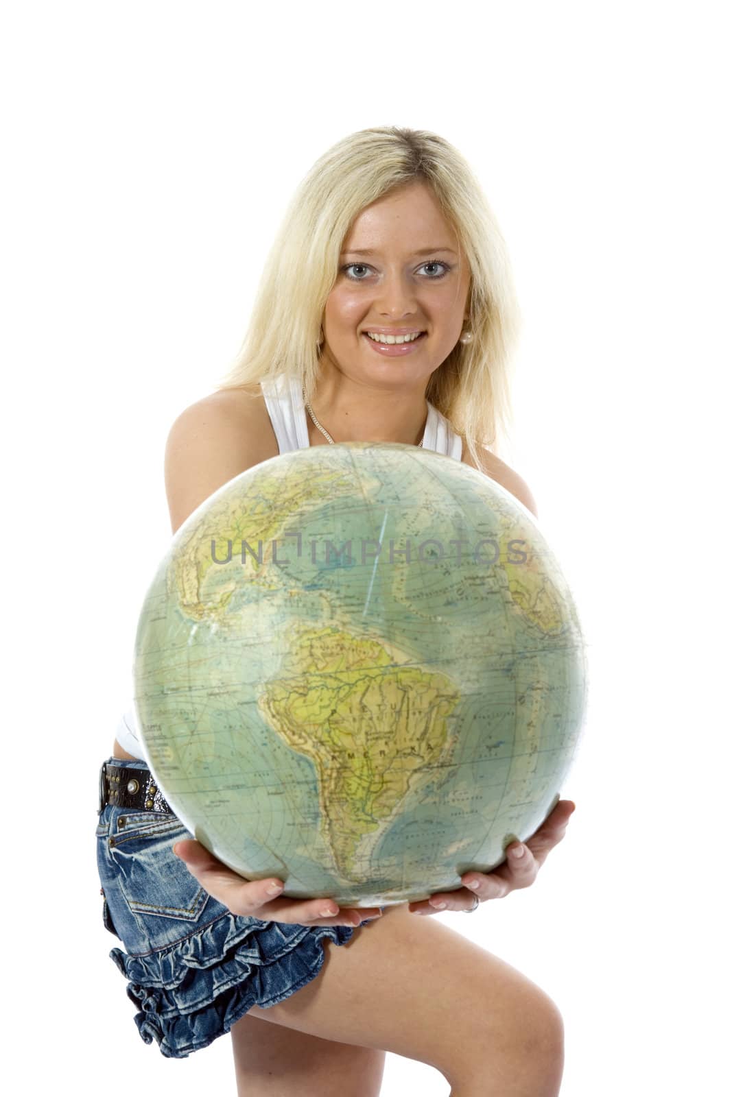 Beautiful blonde with  globe by izi1947