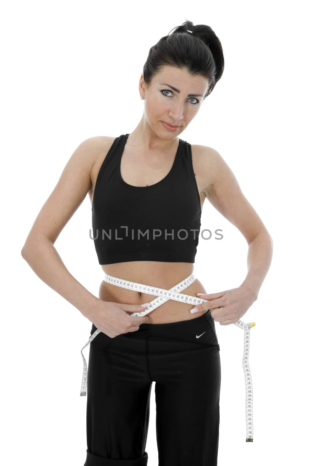 beautiful girl with  meter on  isolated background