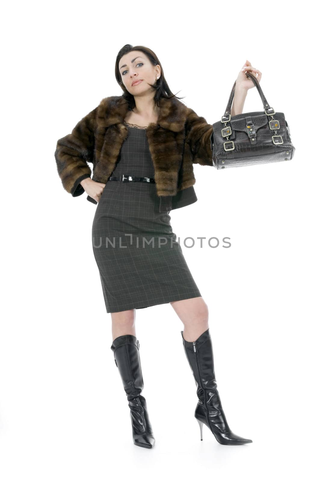 Young woman with  suitcase on  isolated background