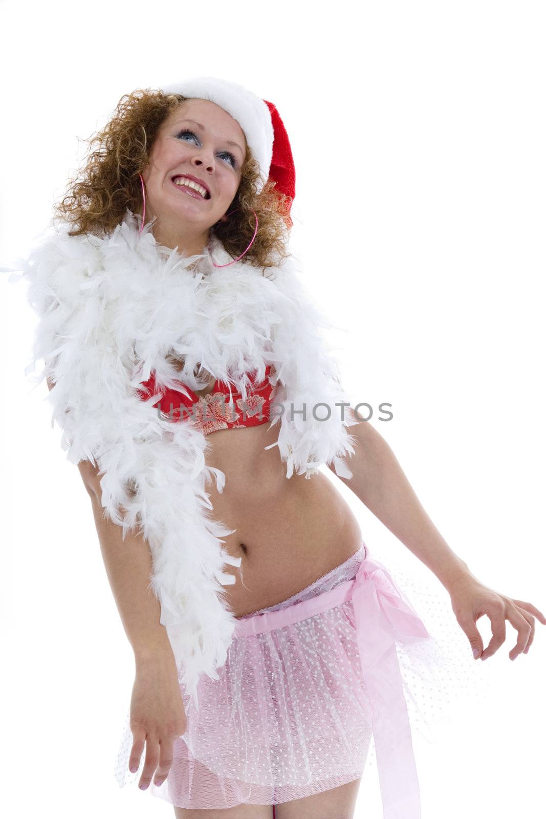 Attractive woman in Santa Cap on isolated background
