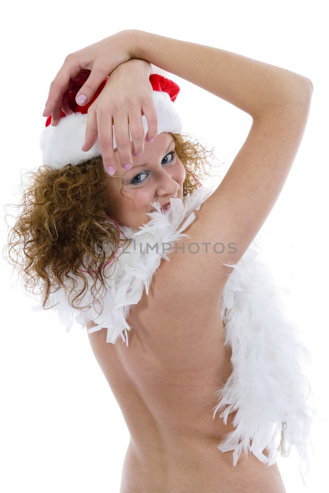 Attractive woman in Santa Cap on isolated background

